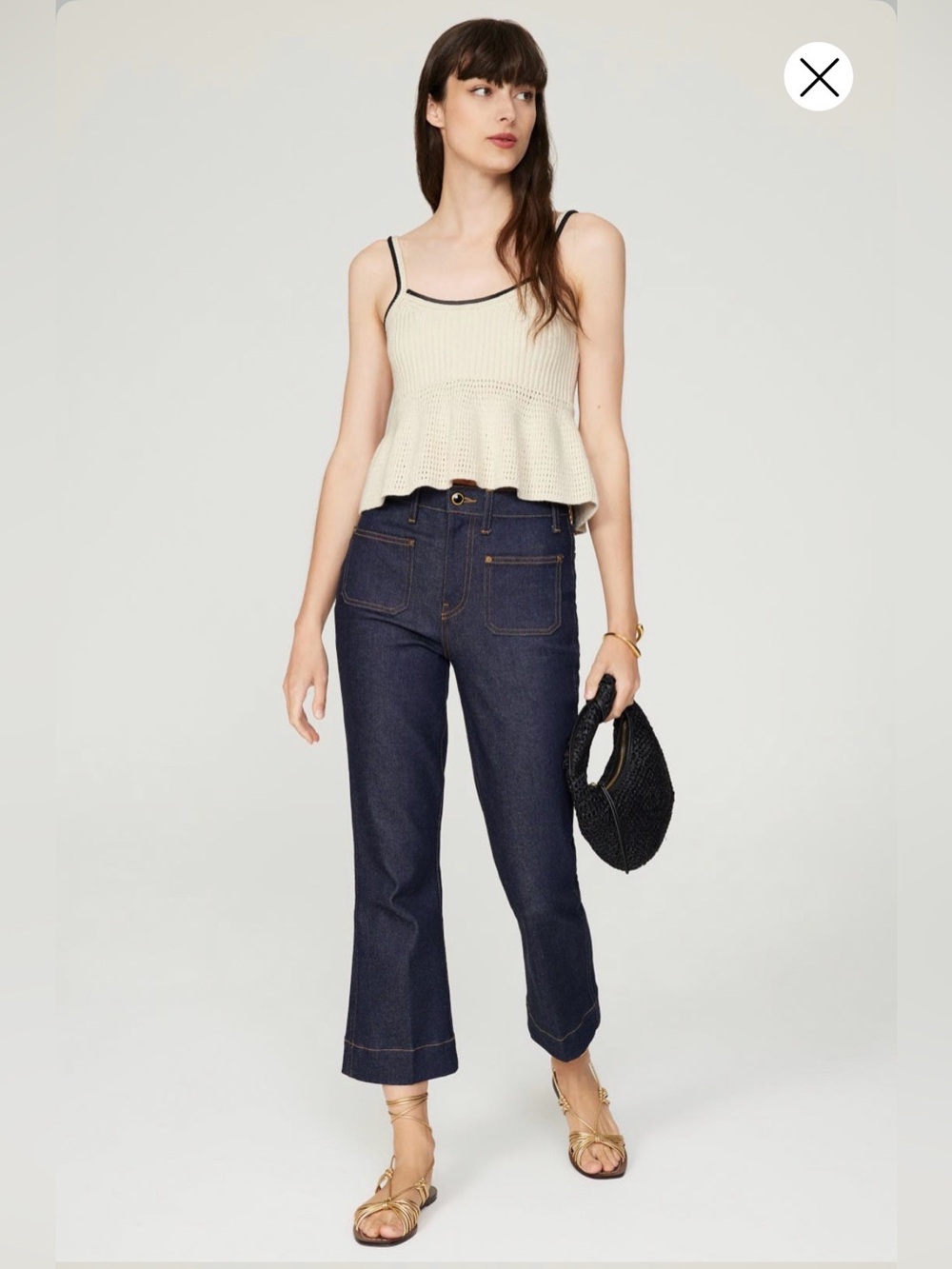 Tanya Tailor Sleeveless Knit Peplum Tank Top in Cream with Black Trim